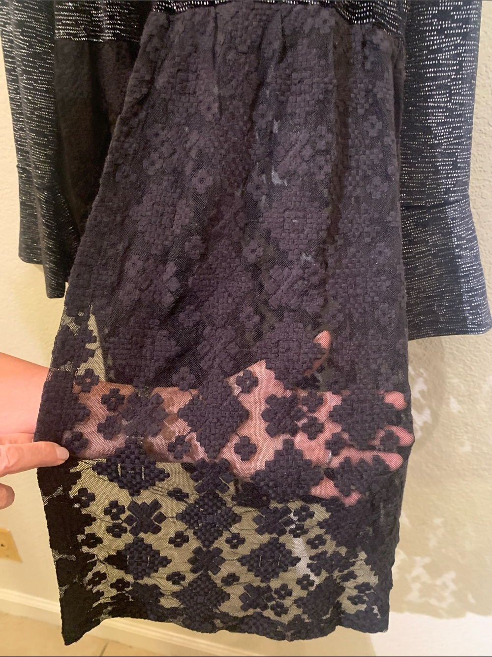 Black Long Sleeve Mixed-Knit & Lace Open Dress - Picture 5 of 12